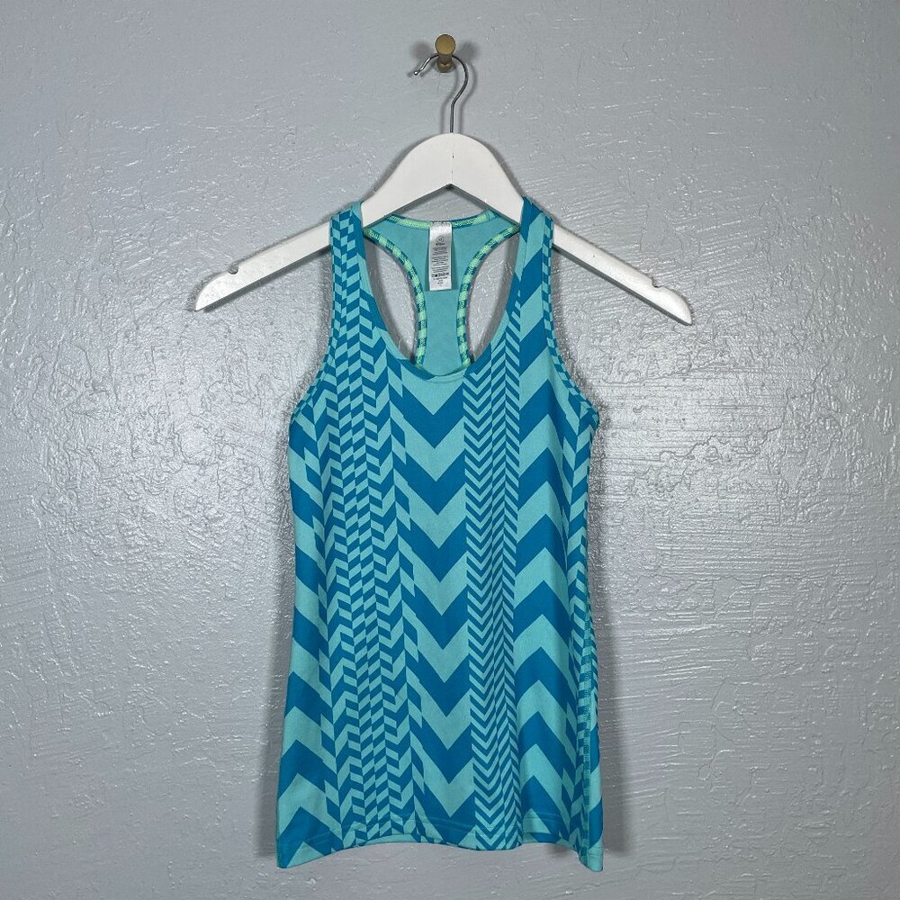 Ivivva Girls 10 Blue Racerback Tank Geometric Pattern Stretch Athleisure